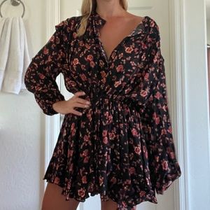 Free People NWT black floral dress. Size S.